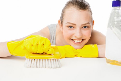 Team member following health and safety rules while cleaning carpets
