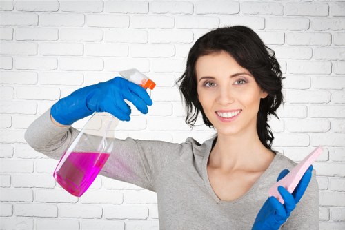 Professional office cleaning tasks in a TW1 shared workspace